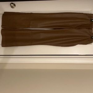 MESHKI -Straight Leg Faux Leather Pants - Chocolate